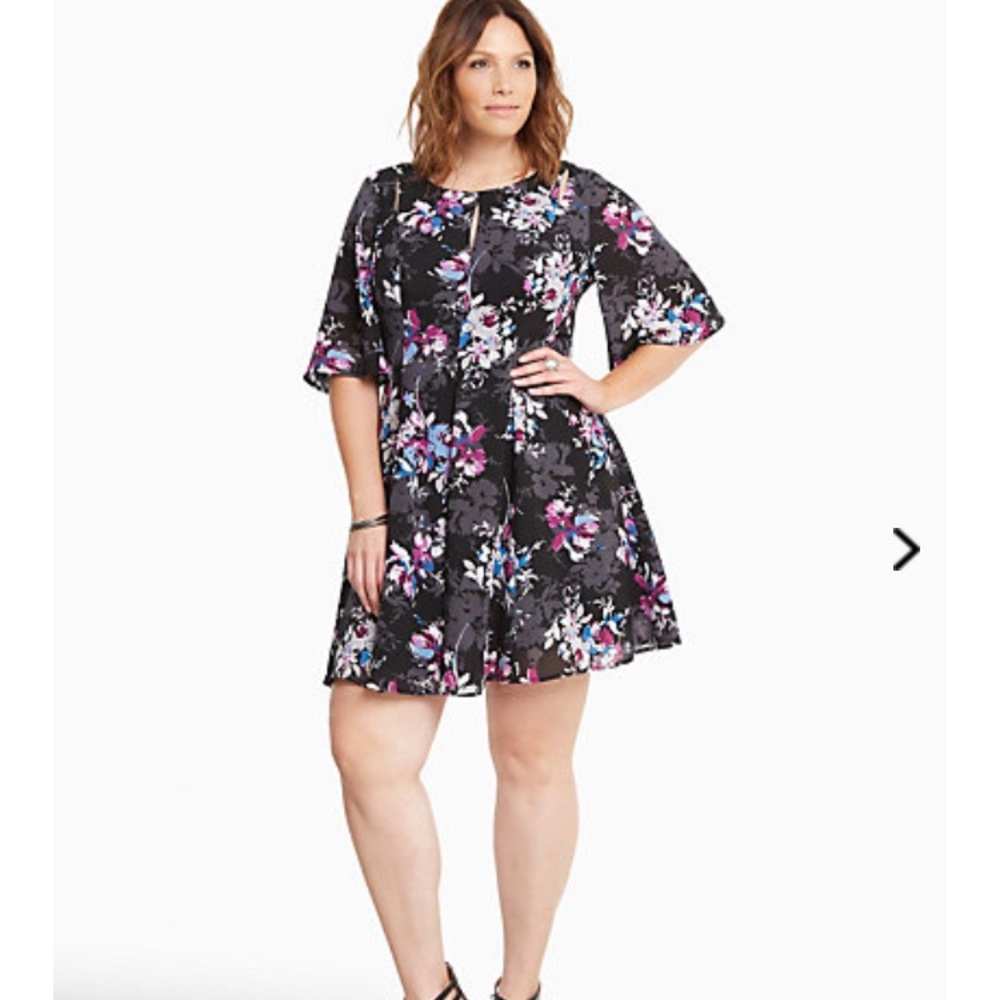 Floral Print Georgette Flutter Sleeve Dress